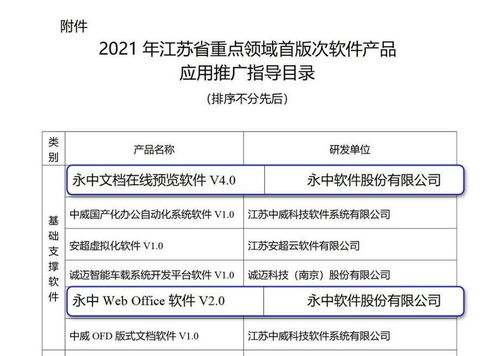 永中軟件入圍江蘇省重點領域首版次軟件產品應用推廣指導目錄，基礎軟件服務實力獲認可